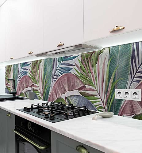 MyMaxxi Küchenrückwand Folie selbstklebend matt - einfache Montage ohne Bohren - Motiv Tropische Pflanzen grün 60cm hoch - Spritzschutz Küche Klebefolie - Dschungel 340 x 60cm