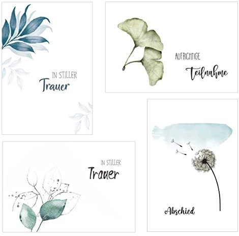 Edition Seidel Set 4 Premium-Trauerkarten Beileidskarten mit Umschlag. In stiller Trauer Anteilnahme Abschied Beileid Mitgefühl Blätter Pusteblume Karte