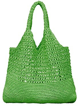 Becksöndergaard Tasche Damen - Vanessa Rialta Tasche in Grün (Parrot Green) - Schultertasche/Shopper gehäkelt aus 100% Stroh - L:40 x B:54 cm