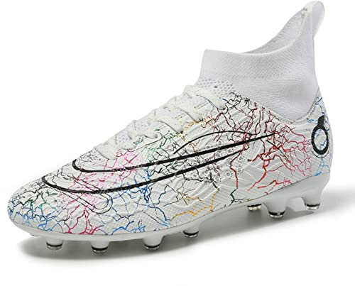 Football Boots Men Cleats Soccer Shoes Professional Spikes Football Competition Shoes Boys' Soccer Shoes Lace Up Training Sneakers White1 T 1 UK