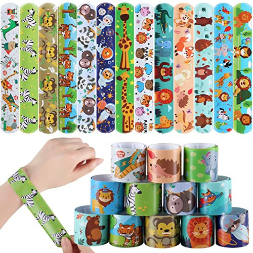 Deratta 30 Pezzi Braccialetti Slap per Bambini Animali Gadget Compleanno Giungla Party Regalini Fine Festa Compleanno Bambini Braccialetti Slap Festa Animali