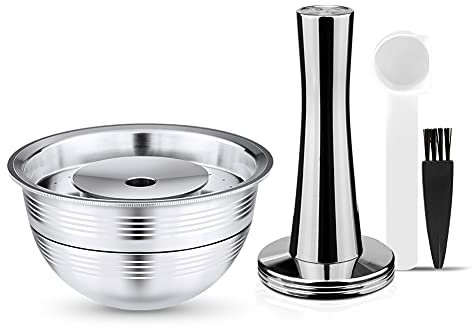 BEFUCHEN Capsule Café Réutilisable 230 ml Inox Compatible Nespresso Vertuo Plus De-long-hi ENV135 (Dosette + Tamper + Cuillère + Pinceau)