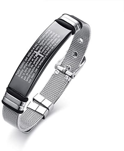 Aotiwe Herrenarmband, Men Armband Armband mit Christlichen Schriften Silver Black Spanisch Edelstahl