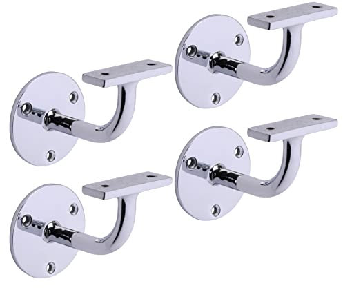 HANDLEZONE® 4 Pack Heavy Duty Handrail Bracket for Stair Bannister, Wood and Steel Handrail - Polished Chrome