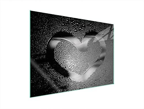 DarHaus Herdabdeckplatte 70x52 Einteilig Glas Elektroherd Induktion Herdschutz Spritzschutz Glasplatte Deko Schneidebrett, Herz Silber