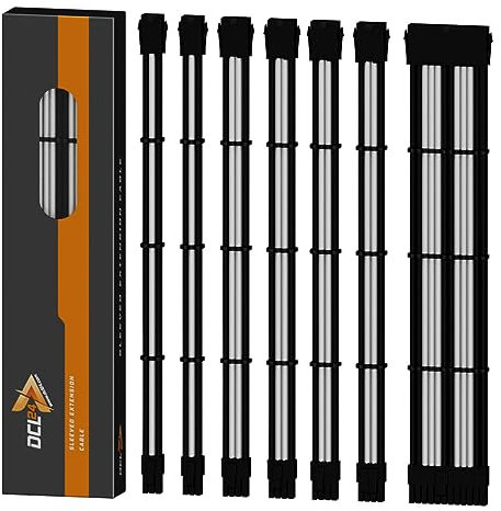 dcl24.de 30CM Sleeved Cable PC Extension Kit Schwarz-Weiß für Netzteil, GPU/CPU, PSU Cable Extensions mit Kabelkämmen, 3X 8pin PCIe