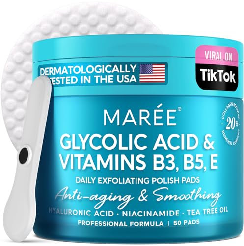 MAREE Glykolsäure-Pads – Gesichtsreinigungspads mit Teebaumöl – Peeling-Pads mit Salicylat