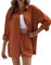 Geagodelia Damen Zweiteiler Elegant Hosenanzug Sommer Outfits Kleidung 2 Teiler Set Bluse Top + Shorts Y2k Aesthetic Clothes Loungewear Anzug (C - Rot Braun, L)