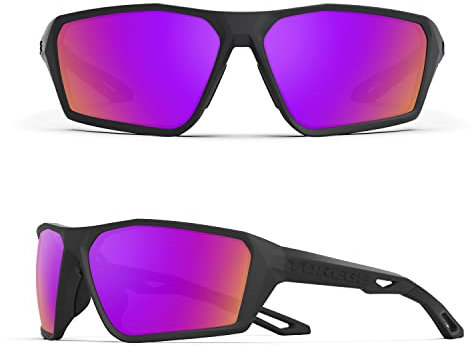 TOREGE Polarisierte Sport-Sonnenbrille für Männer und Frauen, Schießen, Radfahren, Laufen, Golf, Angeln, Sonnenbrille, langlebige Linse, Mattschwarz & Acai Berries