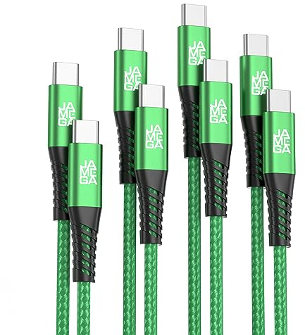 JAMEGA - USB Typ C Kabel Grün [4 Pack 0,5M 1M 2M 3M]| USB C Lade & Datenkabel Fast Charge Snyc USB C Stecker/Stecker kompatibel mit iPhone 15 Pro Max iPad Pro Air Samsung Macbook Tablets Huawei uvm.