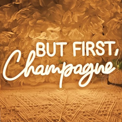 But First Champagne Led Neon Light Sign Home Bar Kitchen Man Cave Pub Wall Sign Decor Wedding Birthday Grad Party Backdrop Drinks Christmas Gifts 16.54X7.1 USB Warm