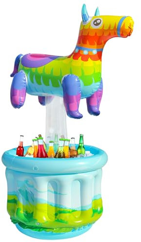 PARENTSWELL Aufblasbarer Regenbogenfarbener Pony-Kühler, 120 cm, aufblasbarer Getränkekühler für Party, drinnen und draußen, Urlaubsdekorationen, einfache Aufbewahrung für Pool,