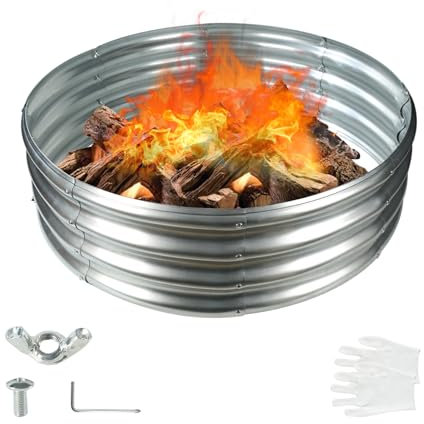 YSEJOMP Runder verzinkter Feuerschalenring, 91,4 cm, zusammenklappbar und perfekt für Versammlungen im Freien und Lagerfeuer im Hof, Garten, Park, Strand, 91 cm Durchmesser, Silber