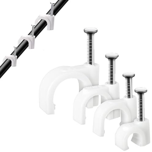 600 Stück Nagelschellen, Kabelklemmen mit Nagel, 4mm/6mm/8mm/10mm Runde Kabelclips Weiß, Kabelklemmen Wand, Kabelhalter Decke, Kabelschellen Nagelschellen, für Kabel.