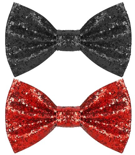 2er-Pack Herren Pailletten Fliege, Doppelschicht Fliege, Party Glitzer Fliege, Handgefertigte Pailletten Fliege, Verstellbarer Riemen, Glitzer Fliege, Geeignet zur Partydekoration (Rot, Schwarz)