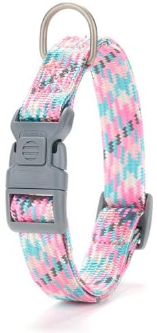 YUDOTE Dog Collars Medium Reflective Braid Flat Rope Collar with Safety Buckle Adjustable Soft Cord Coller for Active Female Canines Daily Use,SkyBlush