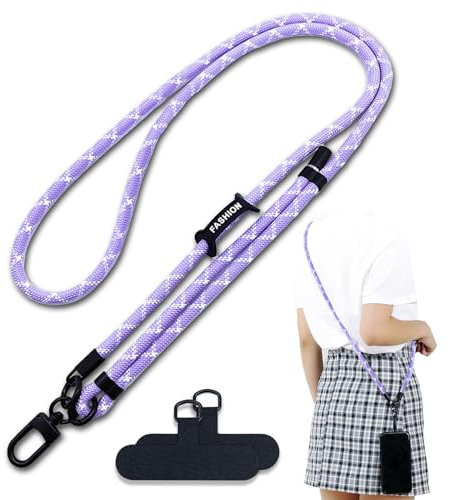 xiaoxiaozhijia Handyband zum Umhängen,Handykette Universal,Lanyard AbnehmbarHandy,Schlüsselband für Alle Smartphones Hüllen (Weiß Lila)