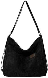 Ulisty Damen Cord Tragetasche Schulter Handtasche Umhängetasche Geldbeutel Rucksack Tagesrucksack Hobo-Tasche schwarz
