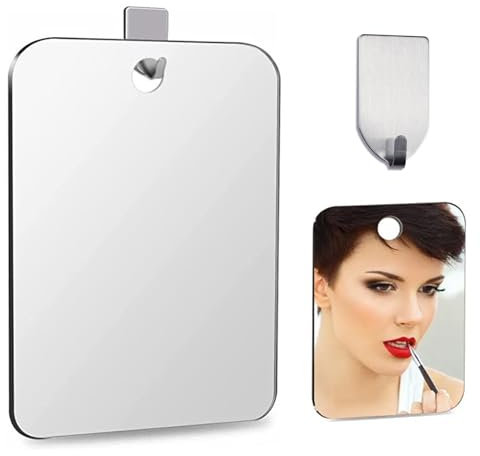 iTYOOS Miroir de Douche en Acrylique, Miroir Rasage, Miroir Portable, Miroir Salle de Bain Anti Buée, Livré avec 1 Crochet Collant (Argent)