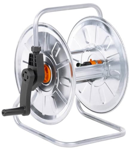 vidaXL Hose Reel Cart - Wall-Mounted, 50m 1/2 Garden Hose Storage, Swivel Functionality, Galvanised Steel, Space-Saving, Silver/Black
