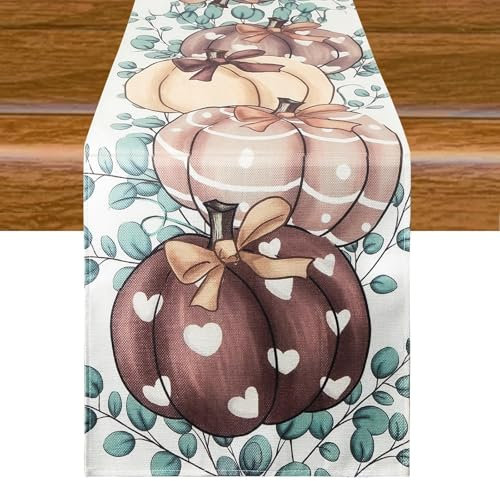Aitsite Herbst Tischläufer, Küche Tisch Dekoration, Kürbisse Herbst Tischläufer Draußen Urlaub Dekor Tischläufer, Herbst Dekoration für Drinnen Urlaub Herbstdeko 40 x 180 cm (Brown Pumpkin)