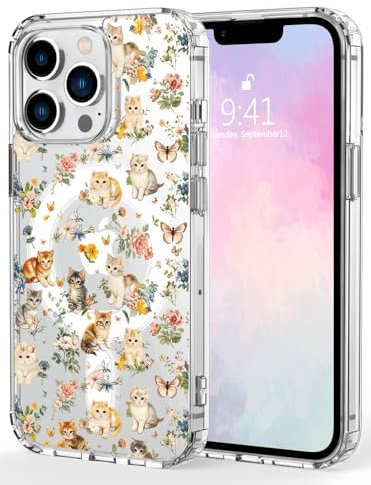MAYCARI für iPhone iPhone 12 mini Hülle, Compatibel mit MagSafe, Magnetische Hülle mit niedlichem Katze-Muster, Sturzschutz Case, Kratzfeste Rückseite handyhülle, Klar