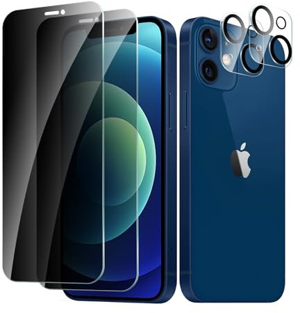 CYYAGE 2 Pack Privacy Screen Protector for iPhone 12 Mini with 2 Pack Camera Lens Protective Film, Anti-Spy Tempered Glass Protection 9H Hardness Glass, Anti-Scratch