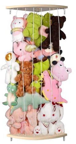 GUIGUZI Corner Stuffed Animal Storage Wood Soft Toy Shelf with Adjustable Length Large Corner Plush Toys Holder Nursery Hanging Organizer