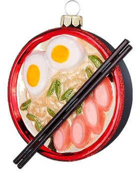 Christbaumschmuck Glas 8,8cm - Ramen Bowl Figur zum Aufhängen - handbemalt - Weihnachtsbaum Anhänger für Weihnachten - Christbaumanhänger & Weihnachtsbaumschmuck - Japan Essen Bunt