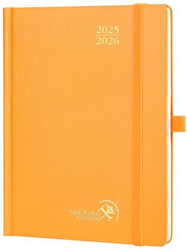POPRUN Kalender 2025 2026 Buchkalender Hardcover, ca. A5 (22 x 16,5 cm), 17-Monate-Terminplaner (Aug.2025-Dez.2026), Wochenplaner 1 Woche 2 Seite mit Zertifiziertem Papier - Orange