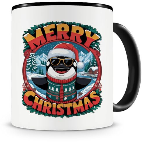 Samunshi® Weihnachten Tasse mit Spruch Merry Christmas Orca Wal Geschenk für alle Orca Wal Fans Kaffeetasse Tier Weihnachts Tassen zum Geburtstag Weihnachten 300ml schwarz