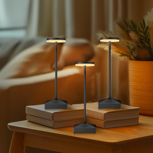 FUNTAPHANTA 3 Pack Small Black Rechargeable Cordless Table Lamps Dimmable | Cordless, Battery Powered, Portable LED Night Light, For Bedside, Bathroom, Desk, Outdoor