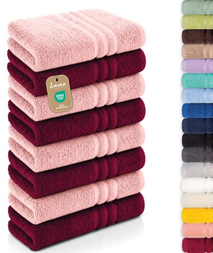 Lavea® 8er Set Handtücher 50x100 cm - Bordeaux & Pastellrosa | Elena Frottiererie, 100% Baumwolle, Saugstark & Weich, Handtücher Set, Waschbar, Gäste Handtücher, Frottierhandtuch
