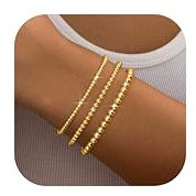 Milacolato Bracelet Femme Bracelet Plaqué Or Femme 18K en Perles d'or élastique Extensible Bracelet De Tennis en Or Imperméable Bracelets Réglables Ensemble de Bijoux en Or Gourmette Femme Bracelet-A