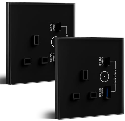 BSEED WiFi Socket 1 Gang with USB and Type C Compatible with Alexa and Google Home, Timer Socket With APP Remote Control Compatible with Smart Life, Smart Socket 13A Black, 2 Pack