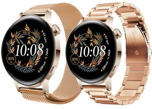 NEMUALL Correa Compatible con Huawei Watch GT3/GT2 42mm Metal Banda, Malla de Acero Inoxidable Pulseras de Repuesto para Mujer Hombre para Mujer Hombre, Oro rosa