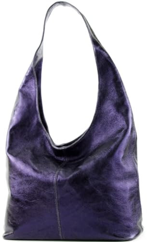 modamoda de T150 Damen Schultertasche Shopper Large aus Wildleder handmade in Italy, Farbe:Blauviolett-Metallic