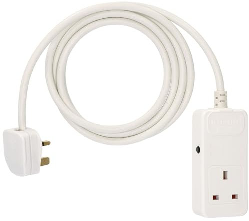 Brennenstuhl Extension Cable for home and office (2m cable for indoor use, with rubberized socket 13A BS, fuse button reset function) white