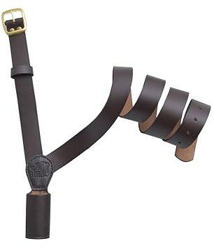 Flag Pole Holder Cross Belt Adjustable Shoulder Strap, Brown Leather Sling with Golden Brass Buckle, Left & Right Shoulder Options, Heavy-Duty Outdoor Military Ceremony Parade