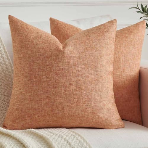 Kiatuniya Kissenbezug 40x40 cm Orange Boho Kissen Dekokissen Sofakissen Modern Kissenhülle Leinenoptik Einfarbig Landhausstil Herbst kissenbezüge für Bett Wohnzimmer Schlafzimmer 2er Set