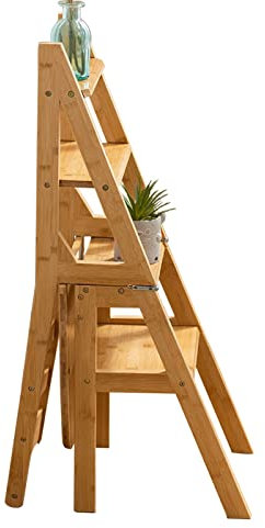 Escalera y Silla Plegables de Madera, Escalera Plegable, Silla de Oficina, Taburete de Cocina, Capacidad de 150 kg.