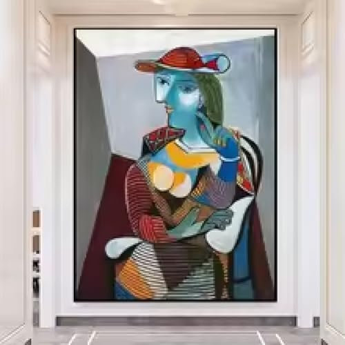 HIPWST Figurine abstraite murale sur toile - Image Picasso - Peinture à l'huile - Décoration d'intérieur - 70 x 140 cm - Sans cadre