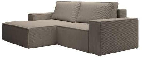 Vente-unique-Kleines Ecksofa mit Schlaffunktion - Ecke Links - Cord - Taupe - Amelia