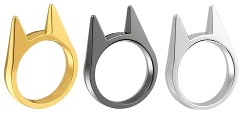 Katzenohren Ring Zinklegierung, Katzen Ohrringe Legierung Ringe,Niedliche Katzenringe Set,kreative Selbstverteidigung Katzenringe,Katze Self Defense Rings Unisex Universalgröße (Gold+Schwarz+Silber)
