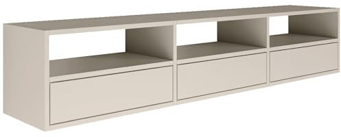 Selsey Meuble TV Suspendu 150 cm Gris Cachemire 3 Abattants & Niches Ouvertes Design Moderne & Fonctionnel pour Intérieur Contemporain