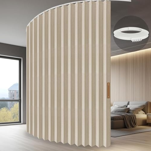 JILRON Vorhang für Raumabtrennung mit Deckenmontage 100% Lichtschutz Akkordeon-Optik für Schlafzimmer Wohnzimmer Raumecke (Cremefarben-H243 x B457 cm) 1er-Pack