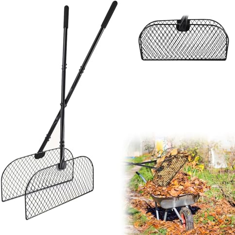 luolety Rastrillo de hojas de mango largo, recogedor de hojas de jardín, rastrillo de metal con rastrillo de metal de 40 cm de ancho para recoger hojas, esquejes de hierba