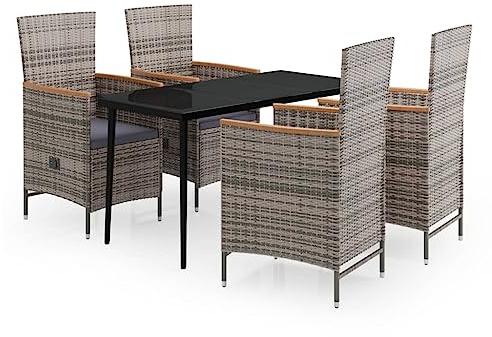 Foknhdi 5-TLG Gartenmöbel Set 140 cm Tisch aus Rattan mit Verstellbarer Lehne Garten Essgruppe in Grau Anthrazit Balkon Terrasse