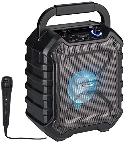 REFLEXION PS06BT kompakte PA-Anlage, mobil mit Akku, Lichteffekten und Karaoke-Funktion, inklusive Mikrofon (Bluetooth, USB, AUX, 160 Watt), schwarz