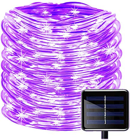 KINGCOO 100LEDs Schlauch Lichterkette, IP55 Wasserdicht 39ft/12m Solarlichterkette Röhrenlicht Seil Kupferdraht Weihnachtsbeleuchtung Lichter für Hochzeit Garden Party Außenlichterkette (Lila)